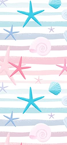 JALIBEI Starfish and Conches On Pink and Blue Striped Background Hand Towels Bath Towels Soft Kitchen Dish Towels 13.6*29 for Household Daily Use | Home Decoration | Carry-On Hotel Gym Spa