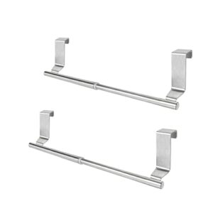 qflushor expandable over cabinet towel bar, 9"-14" cabinet door towel holder adjustable, kitchen over cupboard door towel holder, stainless steel dish towel holder for cabinet door, silver, 2 pack