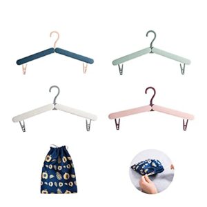 30go 4 pcs travel hangers portable folding clothes hangers, outdoor hangers, travel accessories foldable clothes drying rack for travel,folding coat hanger with storage pouch