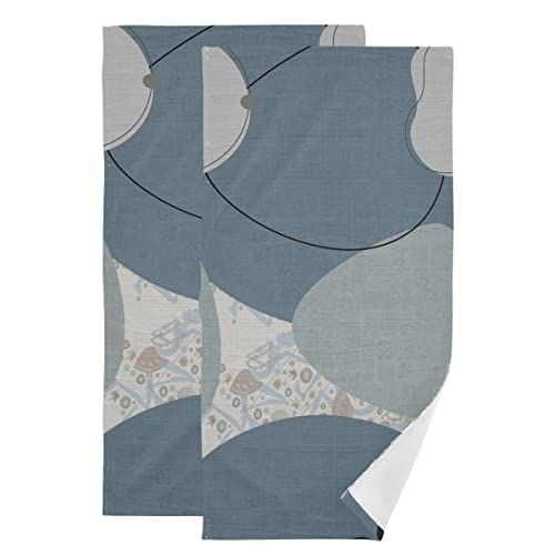 Geometry Blue and Gray Hand Towels Mid-Century Modern Abstract Kitchen Hand Towels Dishcloths Set Soft Absorbent Hand Towels for Bathroom Gym Restaurant Hotel