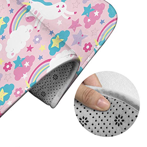 HGOD DESIGNS Unicorn Bath Mat,Funny Pink Unicorn and Rainbow Pattern Bathroom Mat 3 Piece Set Non-Slip Bathmat Antiskid Pad Doormat and Toilet Lid Cover Set