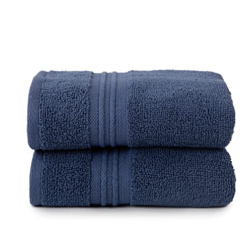 Sticky Toffee Blue Hand Towels Set for Bathroom, Oeko-Tex Terry Cotton, Soft and Absorbent Hand Towel, 500 GSM, Set of Two, 16 in x 28 in