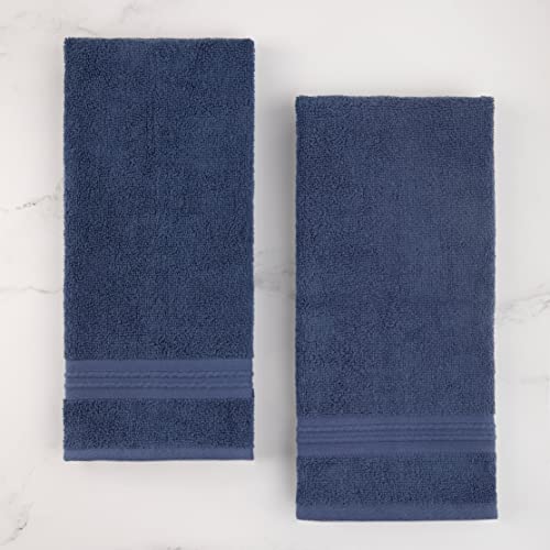 Sticky Toffee Blue Hand Towels Set for Bathroom, Oeko-Tex Terry Cotton, Soft and Absorbent Hand Towel, 500 GSM, Set of Two, 16 in x 28 in