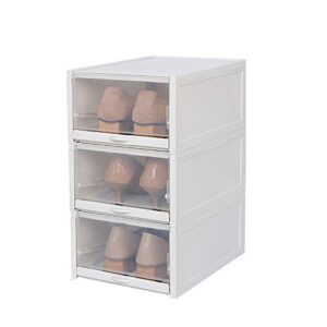 plastic pull shoe storage box clear stackable shoes boxes cabinet organizer flip drawer (grey 3 pcs set)
