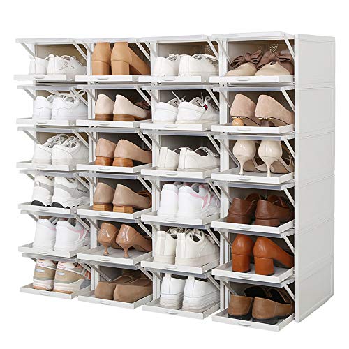 Plastic Pull Shoe Storage Box Clear Stackable Shoes Boxes Cabinet Organizer Flip Drawer (Grey 3 PCS Set)