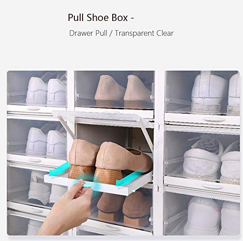 Plastic Pull Shoe Storage Box Clear Stackable Shoes Boxes Cabinet Organizer Flip Drawer (Grey 3 PCS Set)