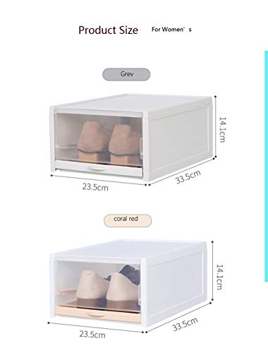 Plastic Pull Shoe Storage Box Clear Stackable Shoes Boxes Cabinet Organizer Flip Drawer (Grey 3 PCS Set)