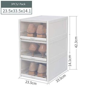 Plastic Pull Shoe Storage Box Clear Stackable Shoes Boxes Cabinet Organizer Flip Drawer (Grey 3 PCS Set)