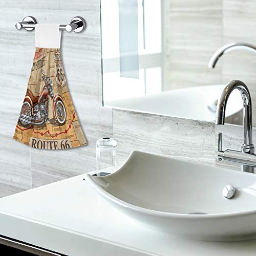 Alaza Vintage Route 66 Motorcycle Poster Hanging Kitchen Hand Towels with Loop Super Absorbent Hand Towels Machine Washable 2 Piece Sets