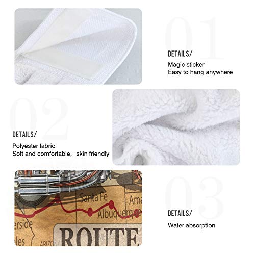 Alaza Vintage Route 66 Motorcycle Poster Hanging Kitchen Hand Towels with Loop Super Absorbent Hand Towels Machine Washable 2 Piece Sets