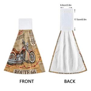 Alaza Vintage Route 66 Motorcycle Poster Hanging Kitchen Hand Towels with Loop Super Absorbent Hand Towels Machine Washable 2 Piece Sets