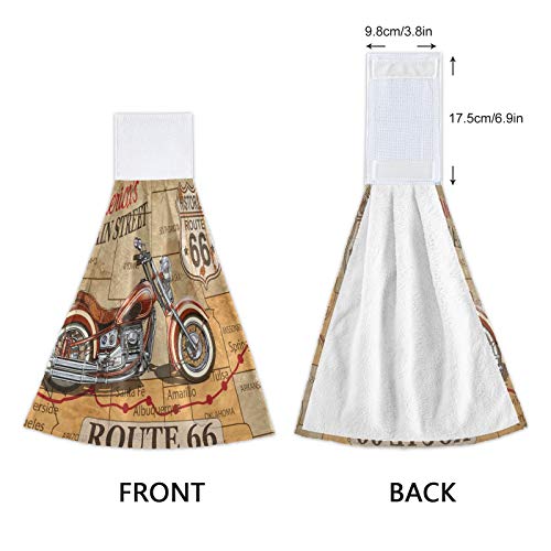 Alaza Vintage Route 66 Motorcycle Poster Hanging Kitchen Hand Towels with Loop Super Absorbent Hand Towels Machine Washable 2 Piece Sets