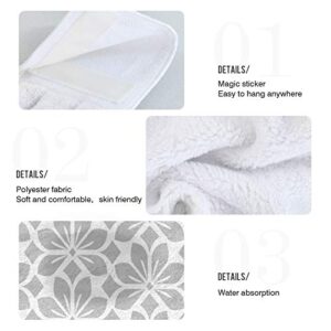 Grey White Geometry Floral Leaves Hanging Kitchen Towel 12 x 17 Inch Gray Spring Flowers Hand Tie Towels Set 2 Pcs Tea Bar Dish Cloths Dry Towel Soft Absorbent Durable for Bathroom Laundry Room Decor