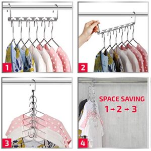 kjfamily space saving hangers metal hanger magic cascading hanger closet clothes organizer multifunctional clothes hangers stainless steel 6x2 slots (20)
