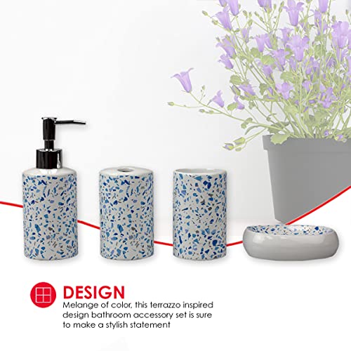 Home Basics, Blue Trendy Terrazzo 4 Piece Ceramic Bath Accessory Set