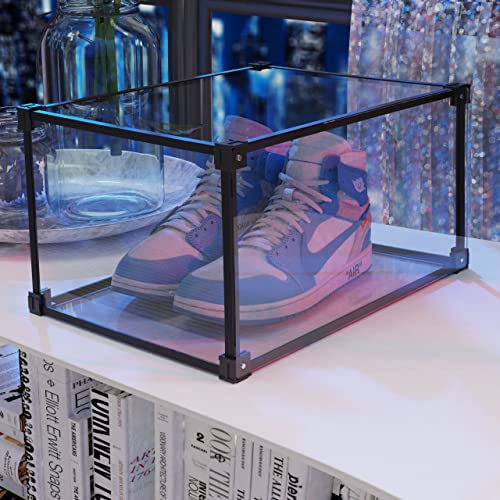 Ailison Side Opening Transparent Shoe Box, Plastic Stackable Display Box, Acrylic High Transparent Display Case, Aluminum Support Frame,For Shoe Collection and Storage.(1)