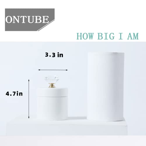 ONTUBE Porcelain Cotton Swabs Holder Organizer with Crystal Lid and Easy to Clean, White (Gold Lid,Set of 1)