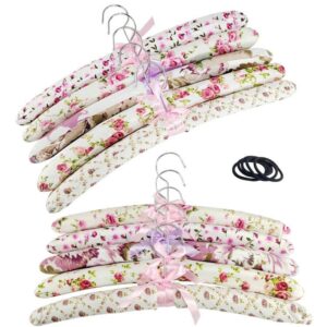 floral cotton padded hangers soft dress hanger 10pcs, with hair rope