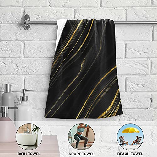 Jucciaco Black Marble Hand Towel for Bathroom Kitchen, Absorbent Modern Black and Gold Marble Bath Hand Towels Decorative, Soft Polyester Cotton Towels for Hand, 28x14 inches, Set of 2