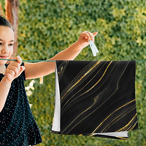 Jucciaco Black Marble Hand Towel for Bathroom Kitchen, Absorbent Modern Black and Gold Marble Bath Hand Towels Decorative, Soft Polyester Cotton Towels for Hand, 28x14 inches, Set of 2