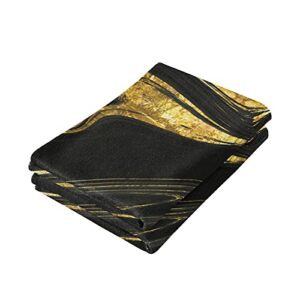 Jucciaco Black Marble Hand Towel for Bathroom Kitchen, Absorbent Modern Black and Gold Marble Bath Hand Towels Decorative, Soft Polyester Cotton Towels for Hand, 28x14 inches, Set of 2