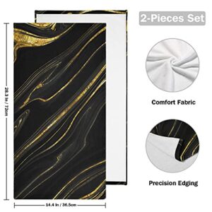 Jucciaco Black Marble Hand Towel for Bathroom Kitchen, Absorbent Modern Black and Gold Marble Bath Hand Towels Decorative, Soft Polyester Cotton Towels for Hand, 28x14 inches, Set of 2