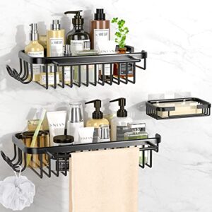 3Pack Shower Caddy, Shower Organizer with Soap Dish, No Drilling Shower Storage Wall Mount Rustproof Bathroom Organizer Shampoo Holder Kitchen Rack Adhesive Shower Shelves for Inside Shower Black