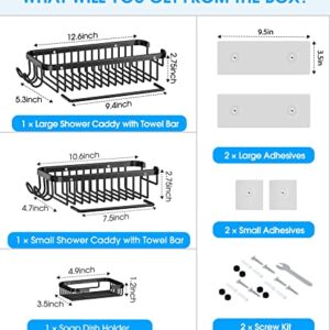 3Pack Shower Caddy, Shower Organizer with Soap Dish, No Drilling Shower Storage Wall Mount Rustproof Bathroom Organizer Shampoo Holder Kitchen Rack Adhesive Shower Shelves for Inside Shower Black
