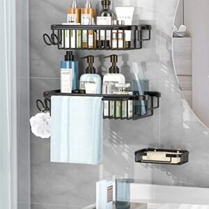 3Pack Shower Caddy, Shower Organizer with Soap Dish, No Drilling Shower Storage Wall Mount Rustproof Bathroom Organizer Shampoo Holder Kitchen Rack Adhesive Shower Shelves for Inside Shower Black