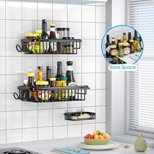 3Pack Shower Caddy, Shower Organizer with Soap Dish, No Drilling Shower Storage Wall Mount Rustproof Bathroom Organizer Shampoo Holder Kitchen Rack Adhesive Shower Shelves for Inside Shower Black