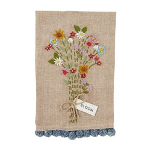 mud pie blm embroidered floral towel, 21" x 14"