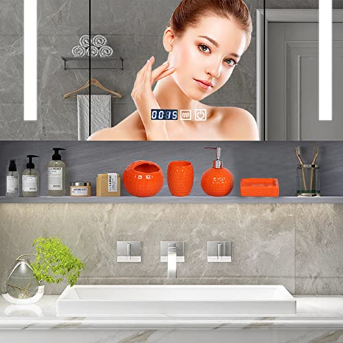 LISANEK Bathroom Accessories Set 4 Piece Ceramic Bathroom Accessories Decoration Set with Lotion Dispenser, Soap Dish,Cup,Toothbrush Holder (Orange)