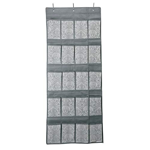 Laura Ashley Non-Woven 20 Pocket Shoe Organizer | Almeida Closet Storage | Foldable | Great for Inside Closet | Hung Behind Door | Organizes Shoes | Sneakers | Accessories | Dove Grey