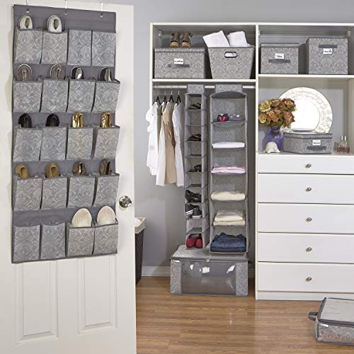 Laura Ashley Non-Woven 20 Pocket Shoe Organizer | Almeida Closet Storage | Foldable | Great for Inside Closet | Hung Behind Door | Organizes Shoes | Sneakers | Accessories | Dove Grey