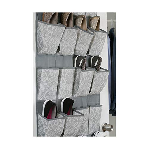 Laura Ashley Non-Woven 20 Pocket Shoe Organizer | Almeida Closet Storage | Foldable | Great for Inside Closet | Hung Behind Door | Organizes Shoes | Sneakers | Accessories | Dove Grey