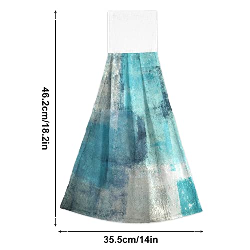 Modern Teal Turquoise Hanging Kitchen Towels 2 Pack Dish Cloth Tie Towel, Abstract Painting Absorbent Soft Hand Towels with Hanging Loop for Bathroom Farmhouse Bar Tabletop Home Decor