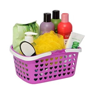 Plastic Organizing Storage Basket with Handles and Holes - Small Bin for Shower, Closet, Kitchen, Garden, Bathroom, Toys, Candy by Valenoks (Lilac)