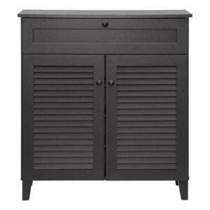 bowery hill contemporary 33.38" tall 2 door shoe storage cabinet with drawer in espresso