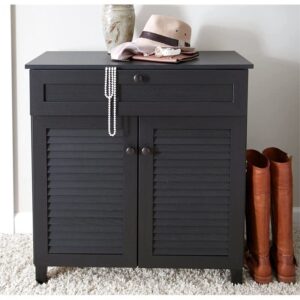 BOWERY HILL Contemporary 33.38" Tall 2 Door Shoe Storage Cabinet with Drawer in Espresso