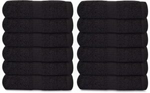 gold textiles 100% cotton washcloth - 12 pack | 13x13 inches | black - ultra soft, highly absorbent, long lasting and quick drying - hotel & spa collection cool feel fingertip towels