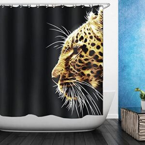 Amagical 16 Pieces Black Leopard Bath Mat Set Shower Curtain Set Bathroom Mat Contour Mat Toilet Cover Shower Curtain 12 Hooks