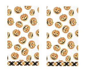 halloween hand towels sets: quality disposable paper towels featuring halloween themes - 32 total halloween guest towels per set (pumpkin faces)