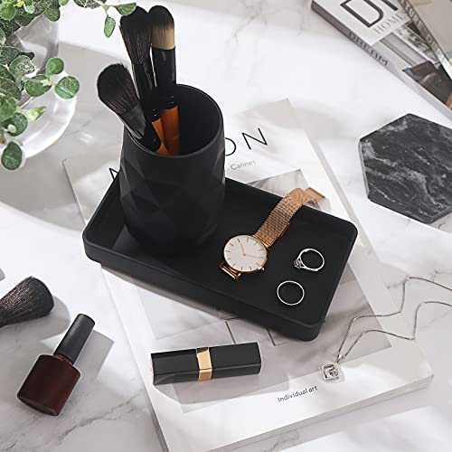 GAHEFY Bathroom Accessories Set 5 pcs,Bathroom Soap and Lotion Dispenser Set with Tray,Toothbrush Holder,Soap Dish (Rose Gold Black)