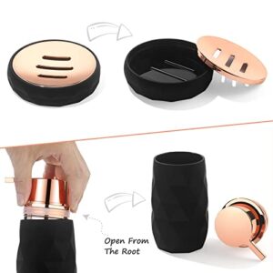 GAHEFY Bathroom Accessories Set 5 pcs,Bathroom Soap and Lotion Dispenser Set with Tray,Toothbrush Holder,Soap Dish (Rose Gold Black)