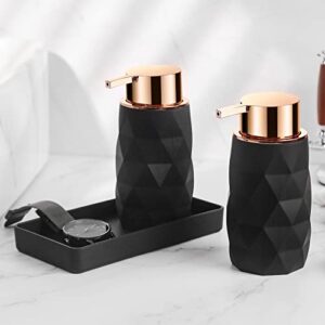 GAHEFY Bathroom Accessories Set 5 pcs,Bathroom Soap and Lotion Dispenser Set with Tray,Toothbrush Holder,Soap Dish (Rose Gold Black)