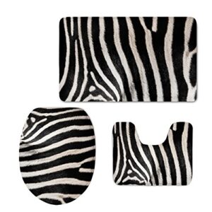 hugs idea classic black and white striped zebra bath mat set with rug/contour/lid cover absorbent doormat (3 piece)