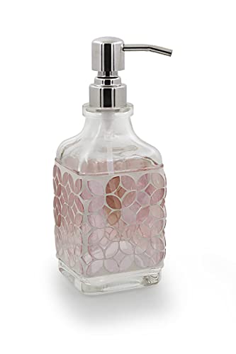 LushAccents Bathroom Accessories Set, 5-Piece Decorative Glass Bathroom Accessories Set, Soap Dispenser, Vanity Tray, Jar, Toothbrush Holder, Tumbler, Elegant Rose Gold Mosaic Glass