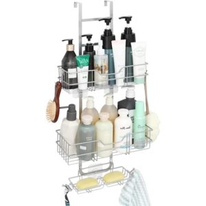 over the door shower caddy with hooks silver