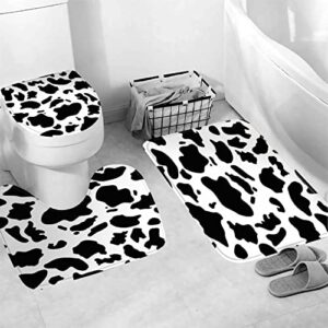 4pcs Cow Print Shower Curtain Sets with Rugs Accessories, Black and White Pattern Bath Curtains Set Bathroom Decor with 12 Hooks 71x72 in SETYYEA4