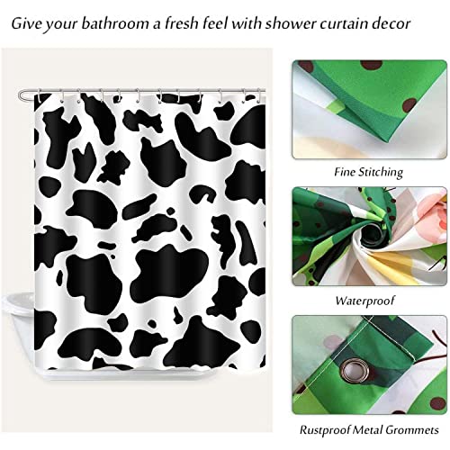 4pcs Cow Print Shower Curtain Sets with Rugs Accessories, Black and White Pattern Bath Curtains Set Bathroom Decor with 12 Hooks 71x72 in SETYYEA4